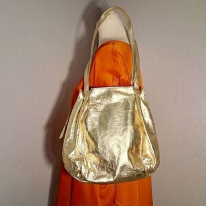 SAS Gold Shoulder Bag Metallic Hobo Design